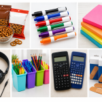 snacks, dry erase markers, paper, headphones, other school supplies